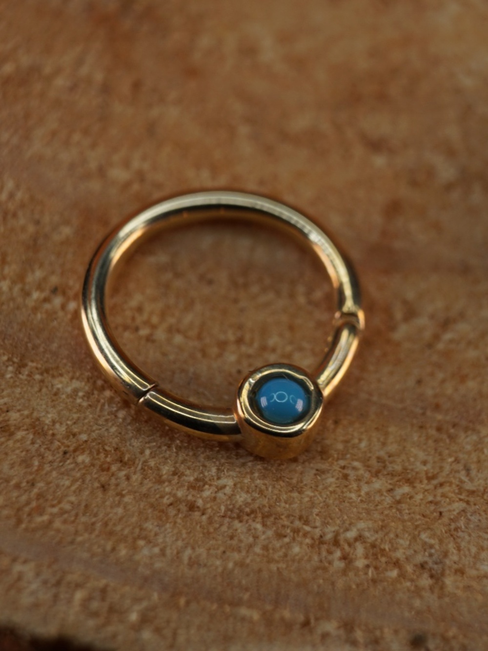14k Solid Gold & Turquoise Clicker Hoop - 16g 8mm